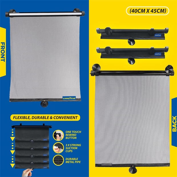 Black - Goodyear - Goodyear 2 Piece Car window roller blinds
