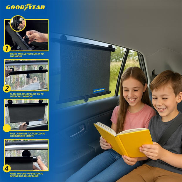 Black - Goodyear - Goodyear 2 Piece Car window roller blinds
