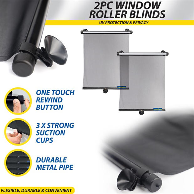 Black - Goodyear - Goodyear 2 Piece Car window roller blinds