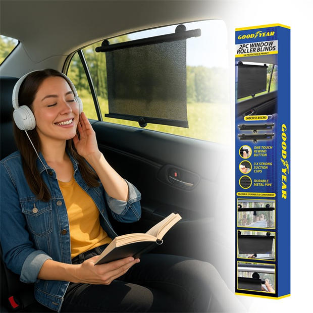 Black - Goodyear - Goodyear 2 Piece Car window roller blinds