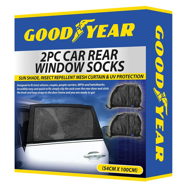Goodyear  Black 2 Piece Car Rear Window Socks, Sports Direct