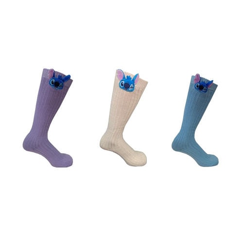 Character - Womens Stitch Graphic 3 Pack Knee High Socks