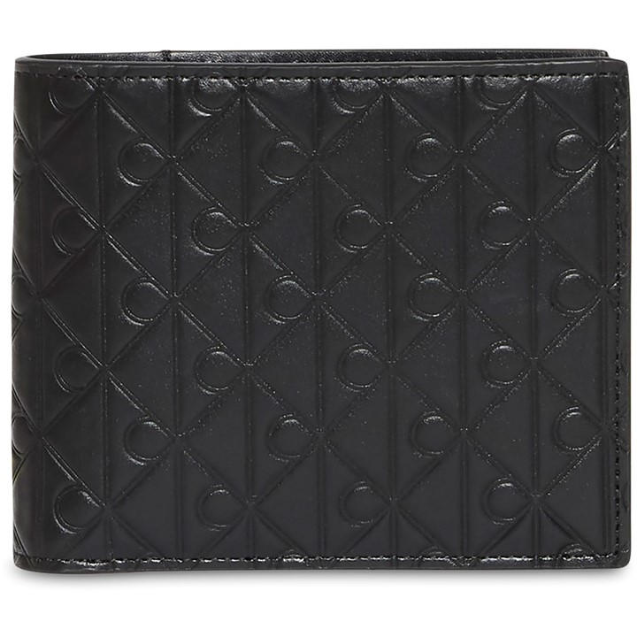 Calvin Klein Men's Black Embossed Emblem Leather Coin Pocket Billfold Wallet, Sports Direct