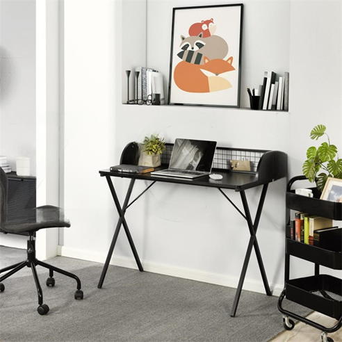 FurnitureR - AVA Black and Wooden 100cm Desk