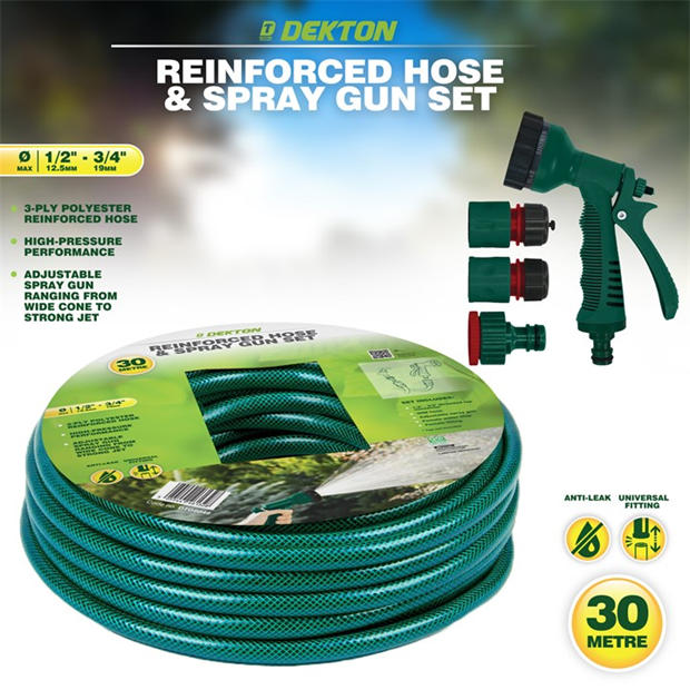 Green - Dekton - 30 Metre Reinforced Hose & Spray gun set