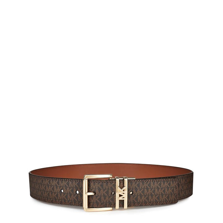 Michael Michael Kors Women's Brown Signature Logo Monogram Leather Belt in Size M, Sports Direct