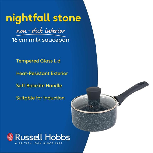 Grey - Russell Hobbs - Stone 16cm Non-Stick Pressed Aluminium Induction Saucepan