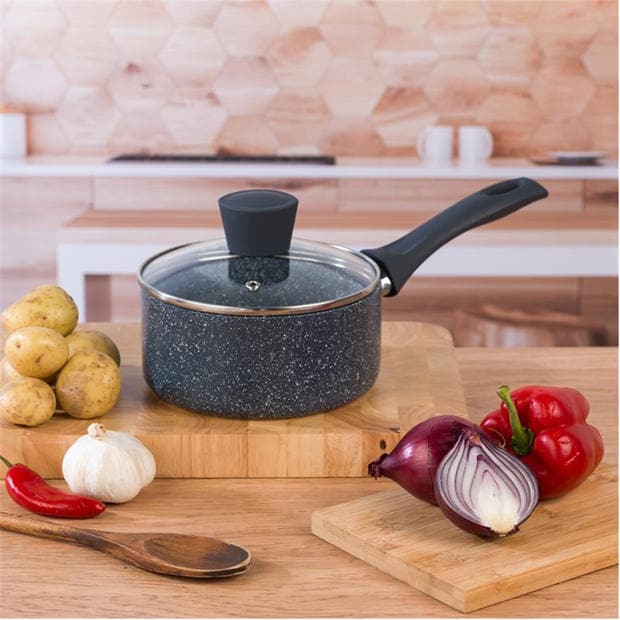 Grey - Russell Hobbs - Stone 16cm Non-Stick Pressed Aluminium Induction Saucepan