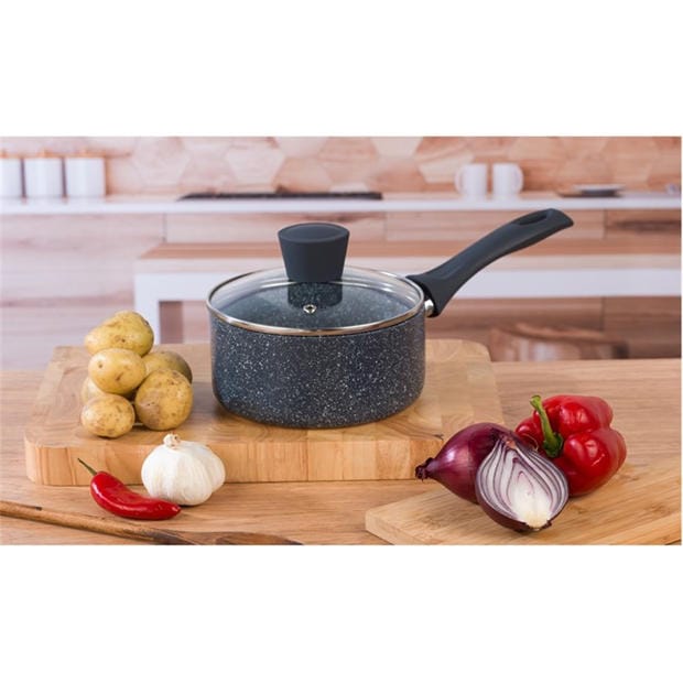 Grey - Russell Hobbs - Stone 16cm Non-Stick Pressed Aluminium Induction Saucepan