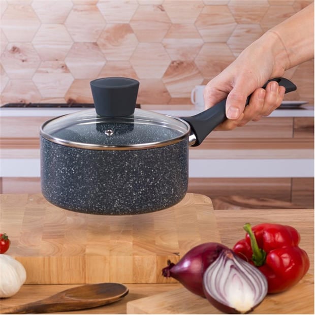 Grey - Russell Hobbs - Stone 16cm Non-Stick Pressed Aluminium Induction Saucepan