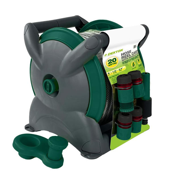 Grey - Dekton - 20M Hose Reel Cart With Nozzle Kit