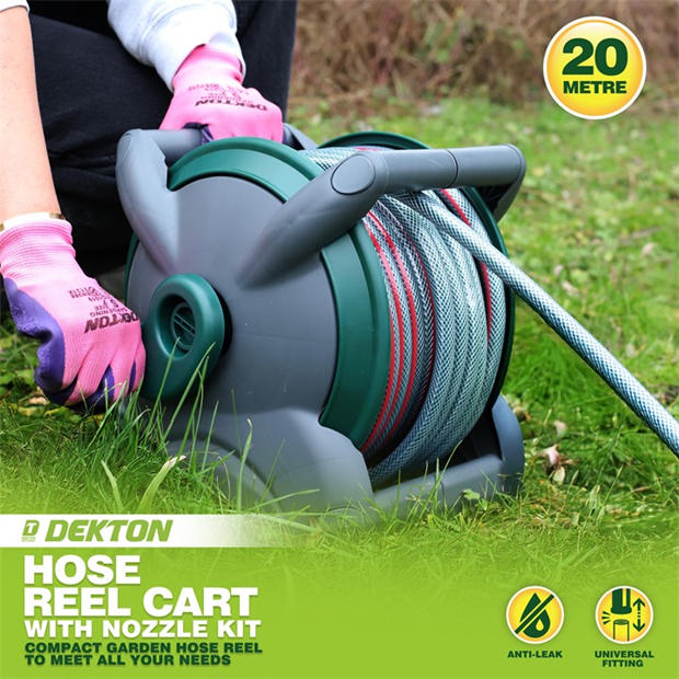 Grey - Dekton - 20M Hose Reel Cart With Nozzle Kit