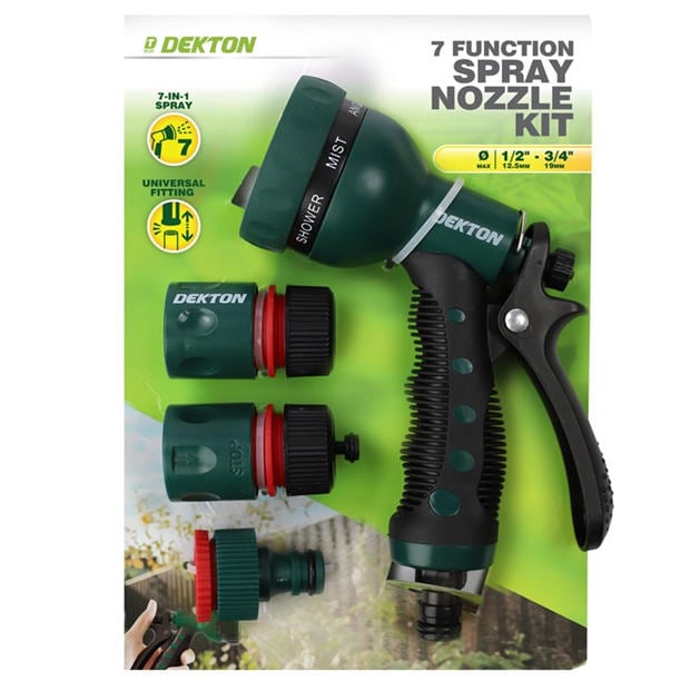 Green/Grey - Dekton - 7 Function Spray Gun Kit With Hose Adapters
