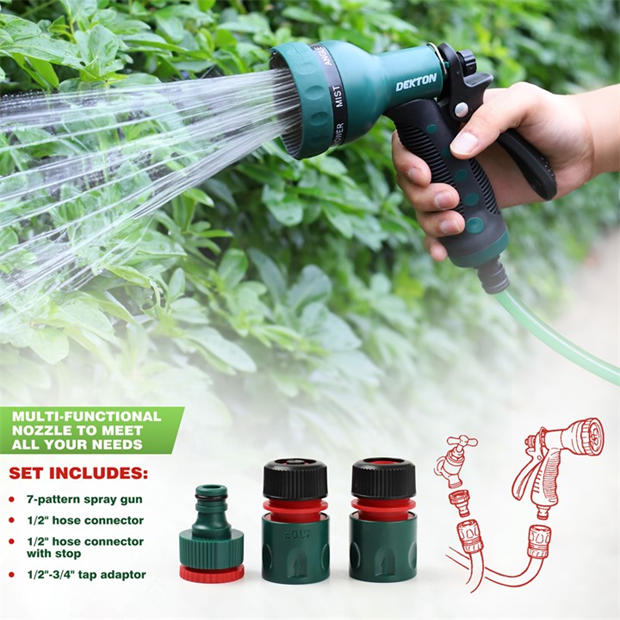 Green/Grey - Dekton - 7 Function Spray Gun Kit With Hose Adapters