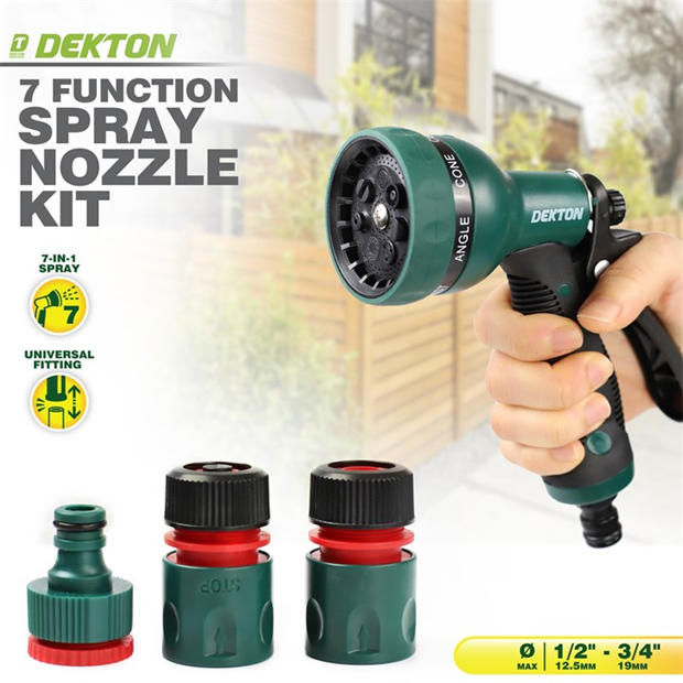 Green/Grey - Dekton - 7 Function Spray Gun Kit With Hose Adapters