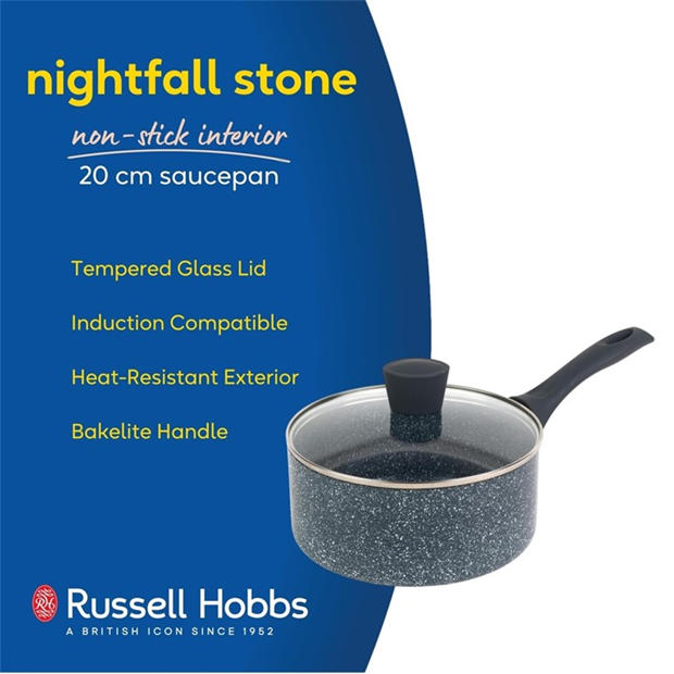Grey - Russell Hobbs - Stone 20cm Non-Stick Pressed Aluminium Induction Saucepan