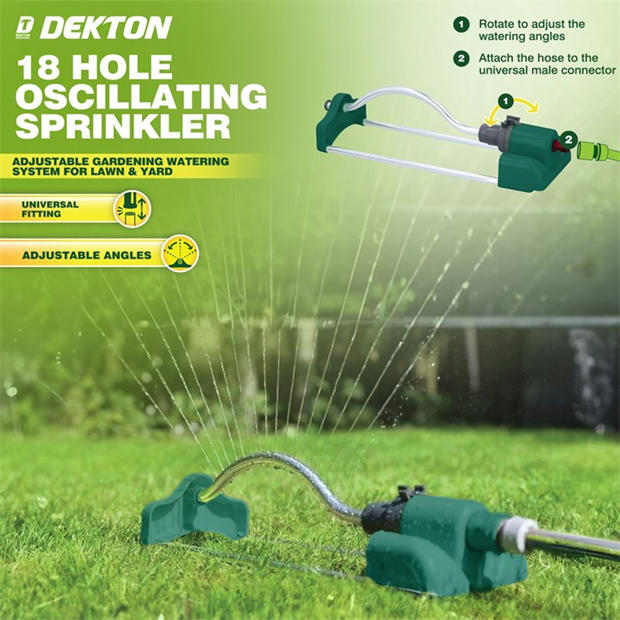 Green/Silver - Dekton - 18 Hole Oscillating Garden Sprinkler