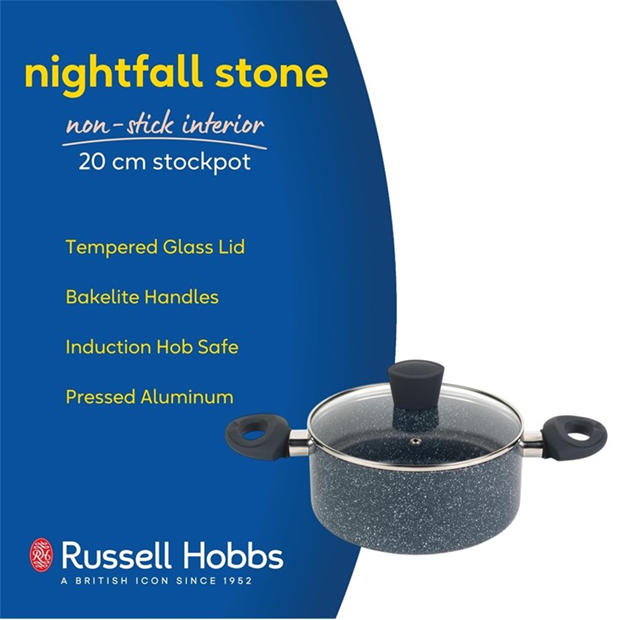Grey - Russell Hobbs - Stone 20cm Non-Stick Pressed Aluminium Bakelite Handle Stock Pot