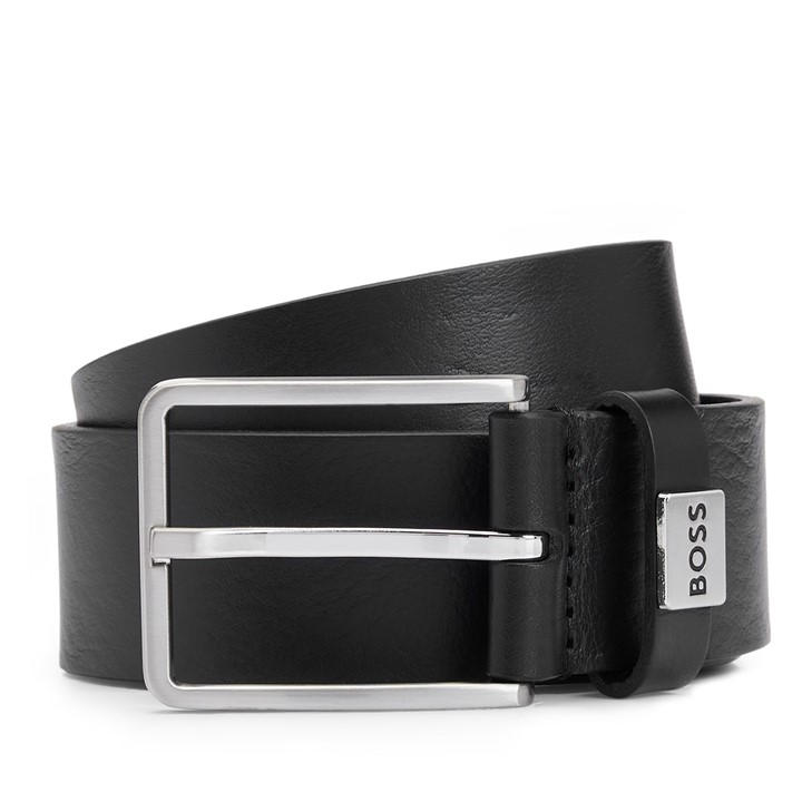 Boss Men's Black Italian Leather Belt With Logo Detail (Elio) in Size 115, Sports Direct