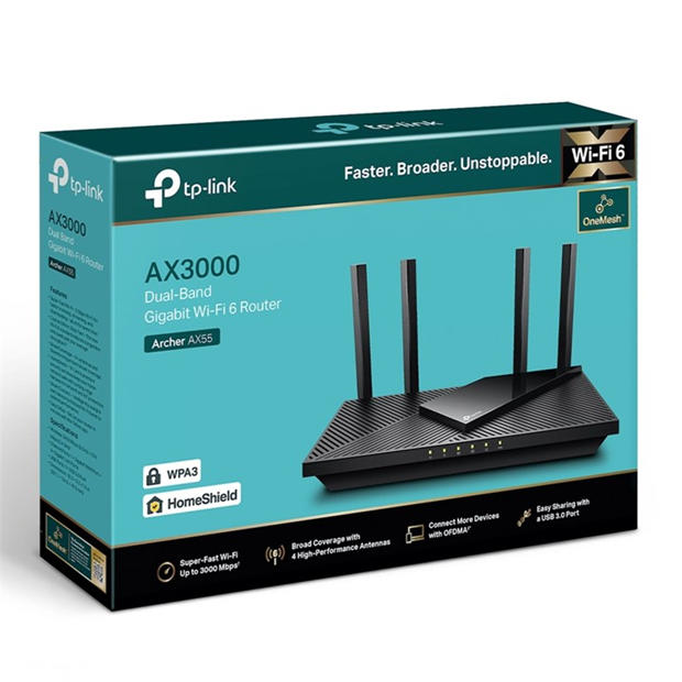 Black - TP-Link - Archer AX55 -AX3000 Dual Band Gigabit Wi-Fi 6 Router