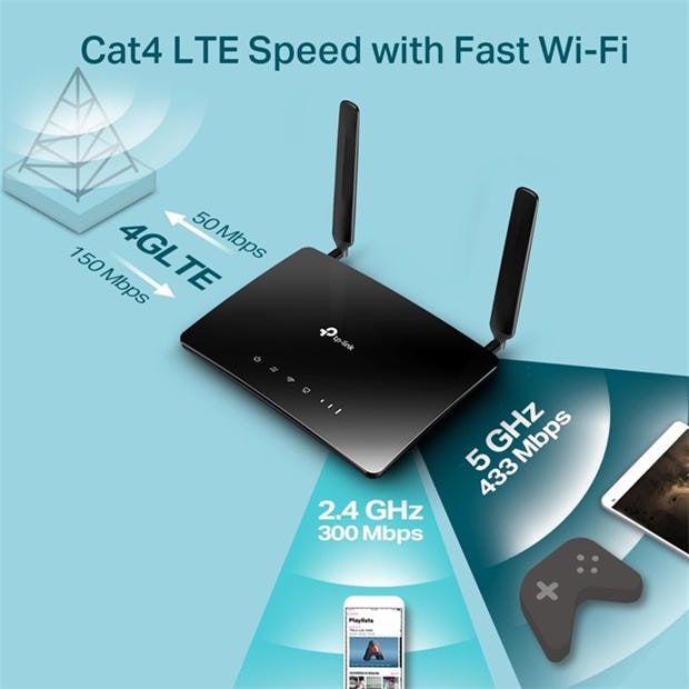 Black - TP-Link - Archer MR200 AC750 Wireless Dual Band 4G LTE Router