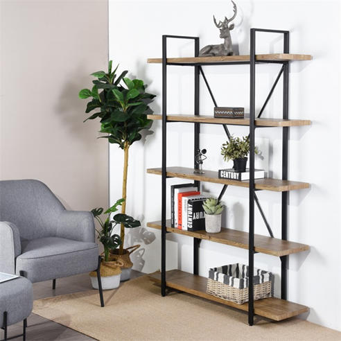 FurnitureR - LACK Black and Wooden Shelf 5 Tier