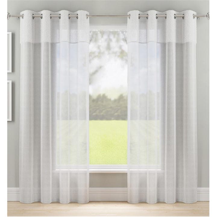 Tyrone Textiles  White Andorra Textured Eyelet Header Voile Panels - Pair in Size 140x137cm, Sports Direct
