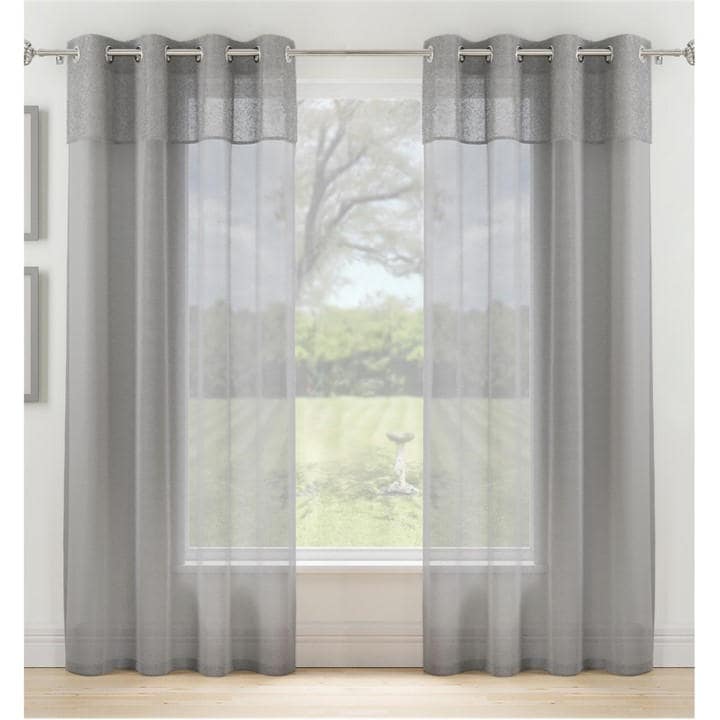 Tyrone Textiles  Grey Andorra Textured Eyelet Header Voile Panels - Pair in Size 140x137cm, Sports Direct