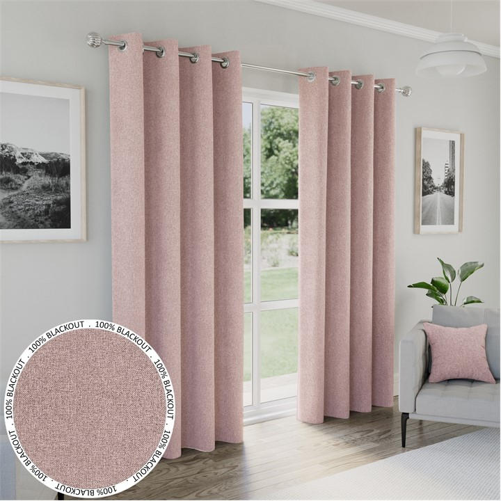 Enhanced Living  Pink Austin Blush / 100% Blackout Eyelet Curtains, Sports Direct