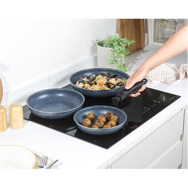 Grey - Russell Hobbs - Smart Clip Nightfall Stone Non-Stick Stackable Frying Pan Set