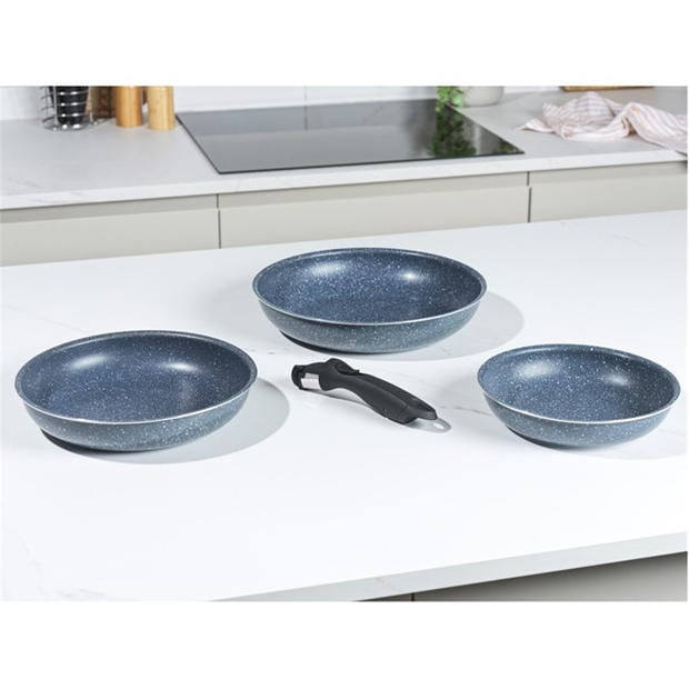 Grey - Russell Hobbs - Smart Clip Nightfall Stone Non-Stick Stackable Frying Pan Set