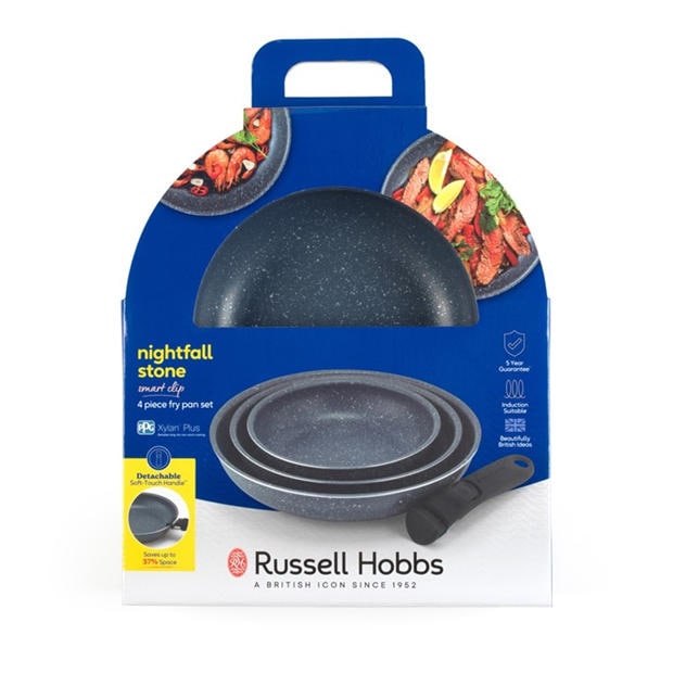 Grey - Russell Hobbs - Smart Clip Nightfall Stone Non-Stick Stackable Frying Pan Set