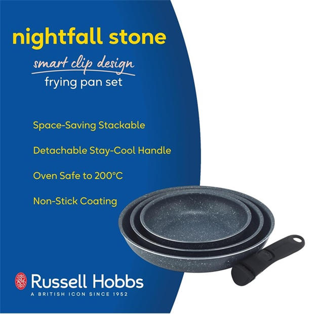 Grey - Russell Hobbs - Smart Clip Nightfall Stone Non-Stick Stackable Frying Pan Set