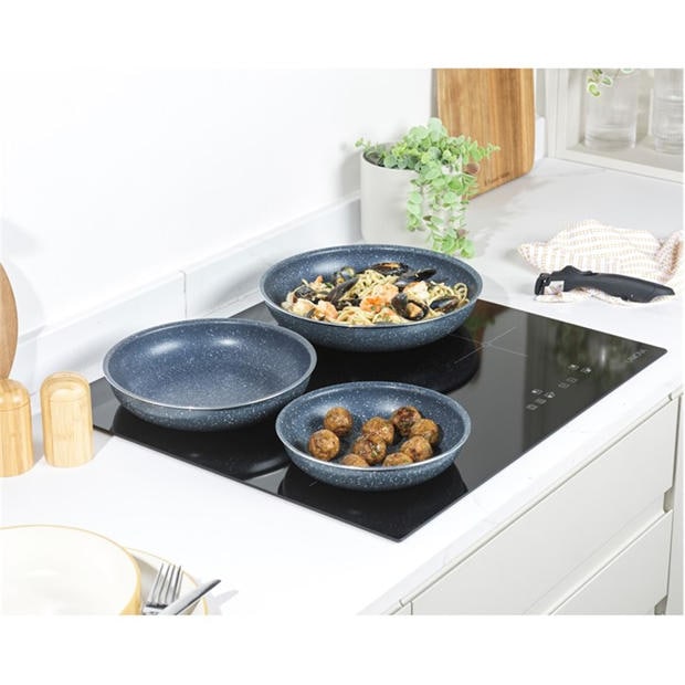 Grey - Russell Hobbs - Smart Clip Nightfall Stone Non-Stick Stackable Frying Pan Set