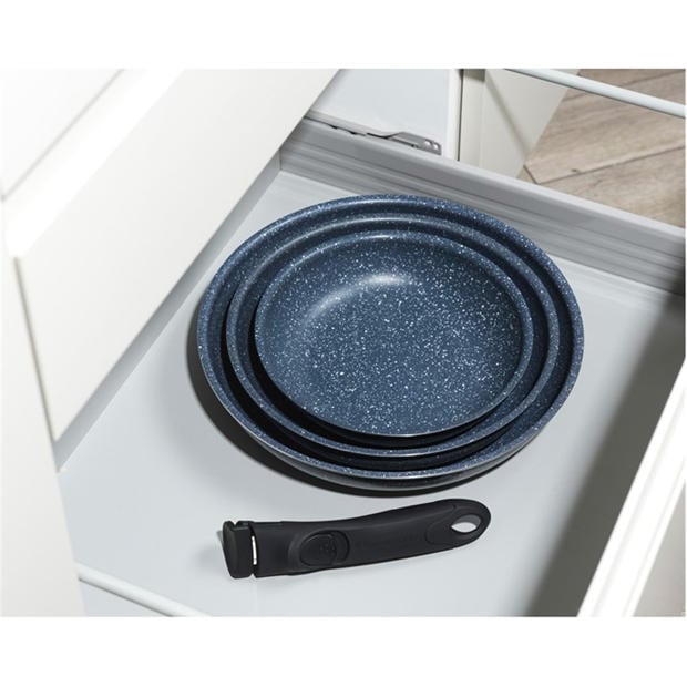Grey - Russell Hobbs - Smart Clip Nightfall Stone Non-Stick Stackable Frying Pan Set