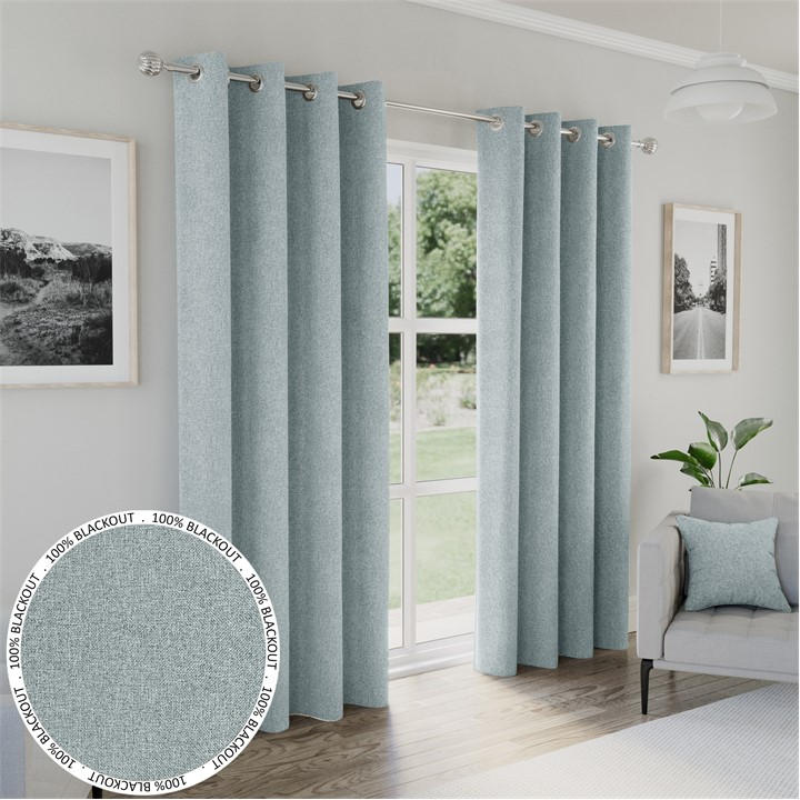 Enhanced Living  Blue Austin 100% Blackout Eyelet Curtains in Size 46x54 Inch, Sports Direct
