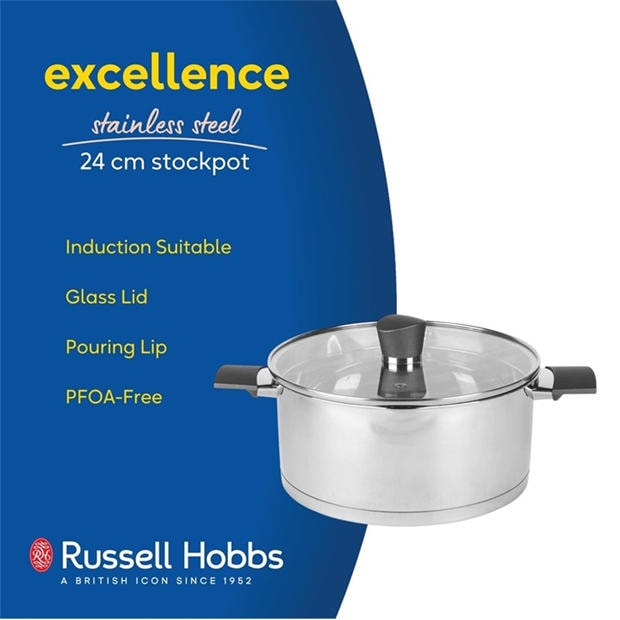 Silver - Russell Hobbs - Stainless Steel Tempered Glass Lid PFOA-Free Induction Stock Pot