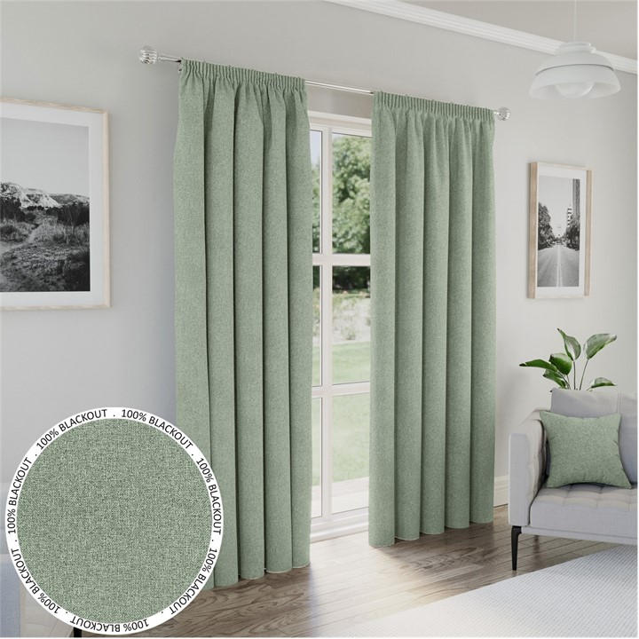 Enhanced Living  Green Dallas 100% Blackout Readymade Curtains in Size 90x90 Inch, Sports Direct