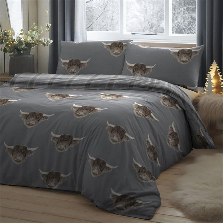 Fusion Highland Cow Duvet Cover Set in Grey - Super King | TJ Hughes - Image 7