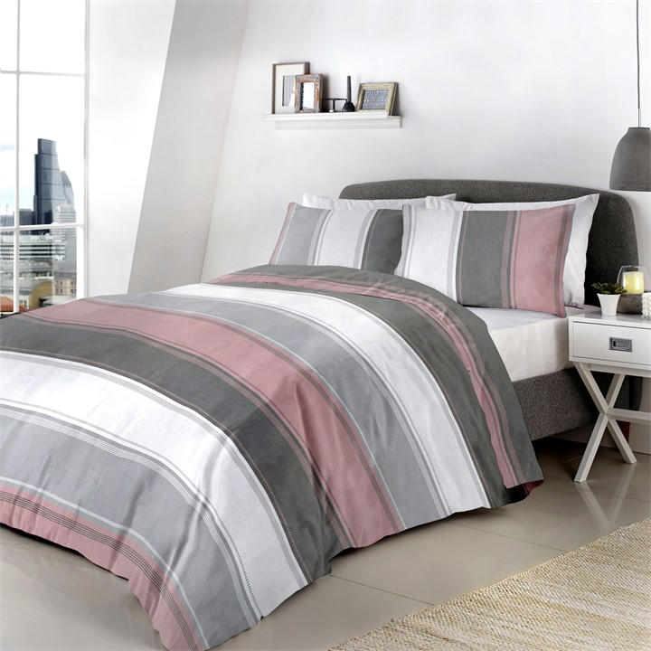 Fusion  Pink Betley Striped Duvet Cover Set In Blush in Size King, Sports Direct
