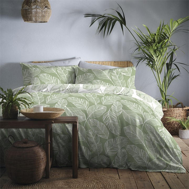 Fusion Matteo Leaf Print Duvet Cover Set In Green King - Image 6