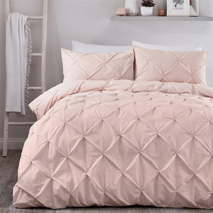 Serene Home Unisex Pink Lara Pleated Ruched Duvet Cover Set In Blush Superking