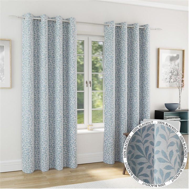 Photos - Shower Curtain Enhanced Living Sherwood Blackout Jacquard Leaf Eyelet Curtains - Blue