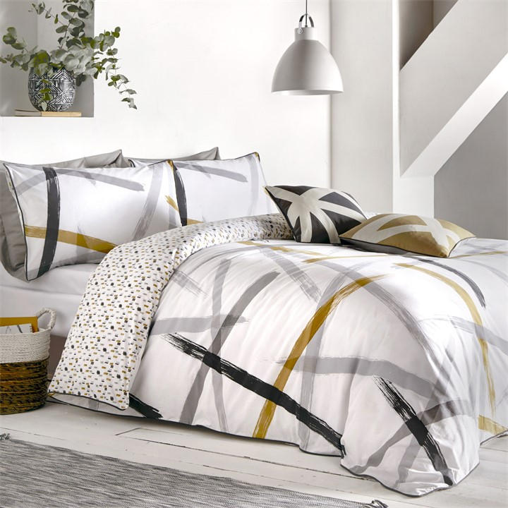 Appletree  Grey Leda Duvet Cover Set In And Ochre in Size Single, Sports Direct