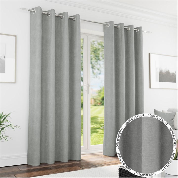 Enhanced Living  Grey Knightsbridge Blackout Chenille Eyelet Curtains in Size 45x54, Sports Direct