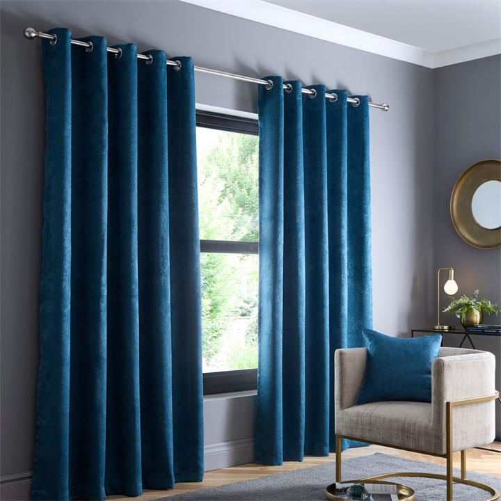 Fusion  Green Strata Dim Out Eyelet Curtains In Dark Teal in Size 90x90 Inch, Sports Direct