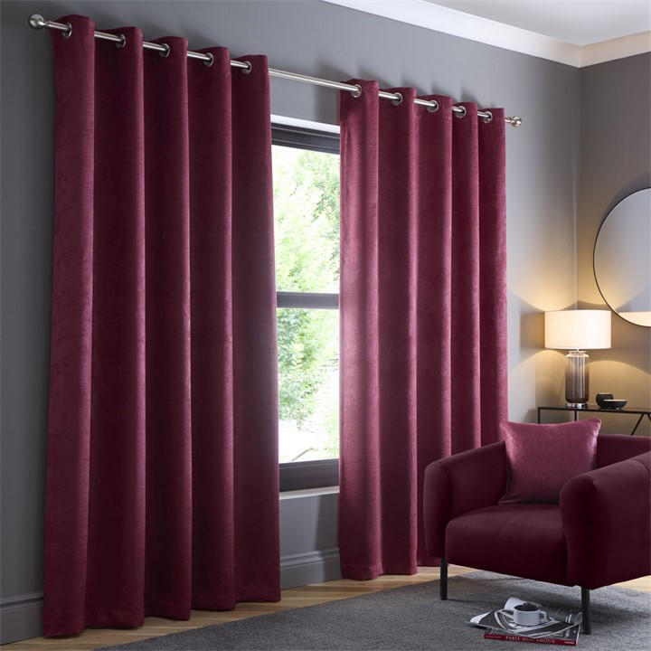Fusion  Red Strata Dim Out Eyelet Curtains In Wine in Size 46x54 Inch, Sports Direct