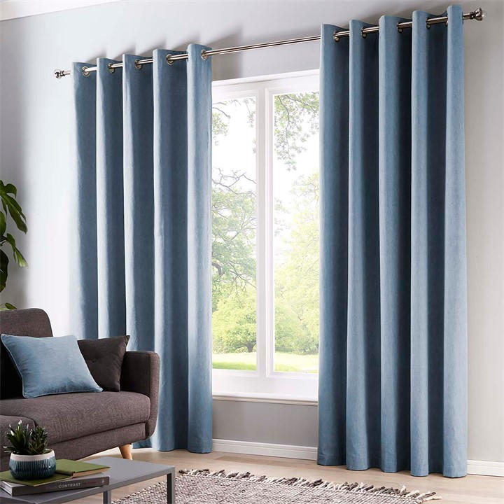Fusion  Blue Sorbonne Thermal Lined Eyelet Curtains In, Sports Direct
