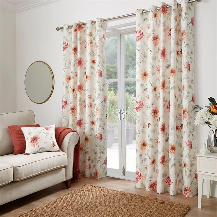 Dreams And Drapes  Red Nadia Cotton Floral Eyelet Curtains In in Size 45x54, Sports Direct