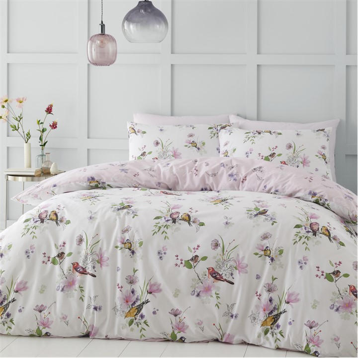 Catherine Lansfield Pink Songbird Reversible Duvet Cover Set in Size Single, Sports Direct